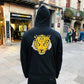 Felpa oversize nera unisex con cappuccio e ricamo tigre