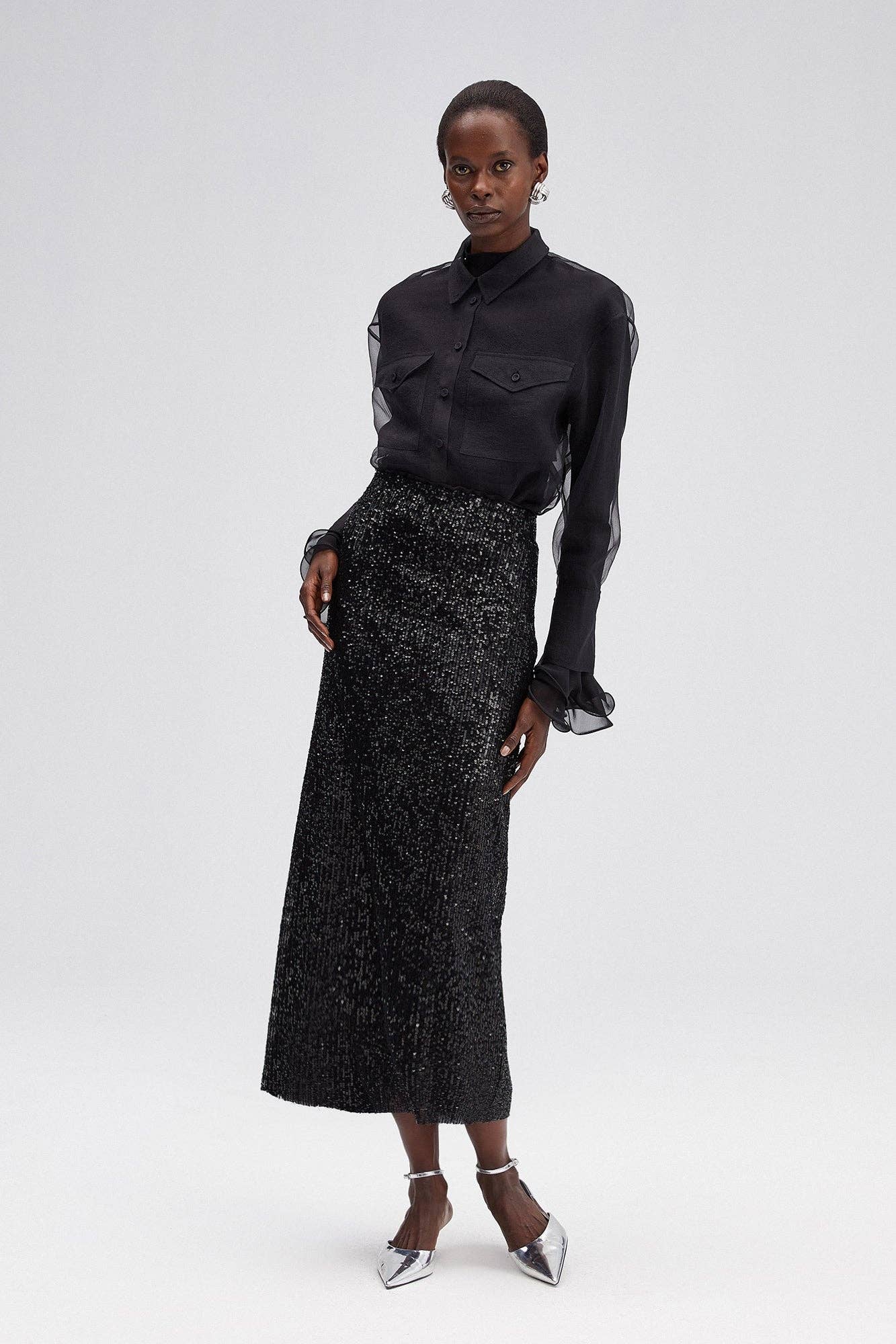 Gonna a tubino con paillettes nera