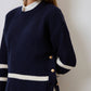 Maglione navy a righe con bottoni dorati