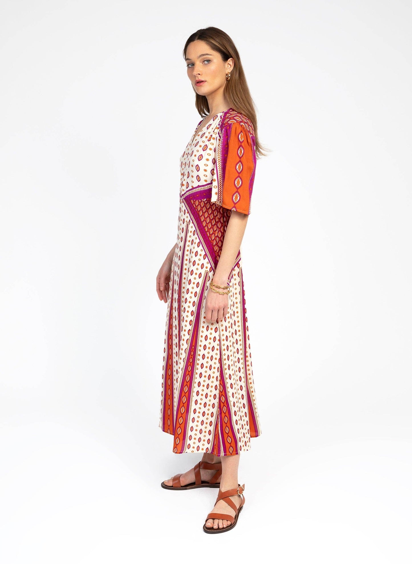 Abito midi Oren arancione con scollo a V