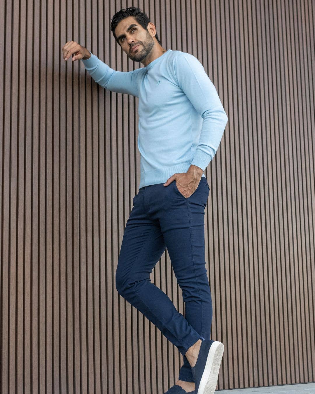 Maglione girocollo in cotone Pima Blue Sky