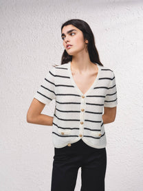 Cardigan a righe in maglia con bottoni dorati