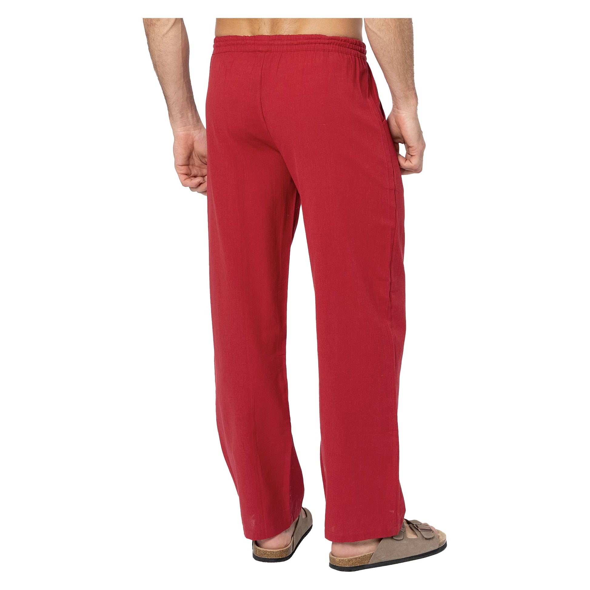 Pantaloni lunghi estivi in lino da uomo bordeaux