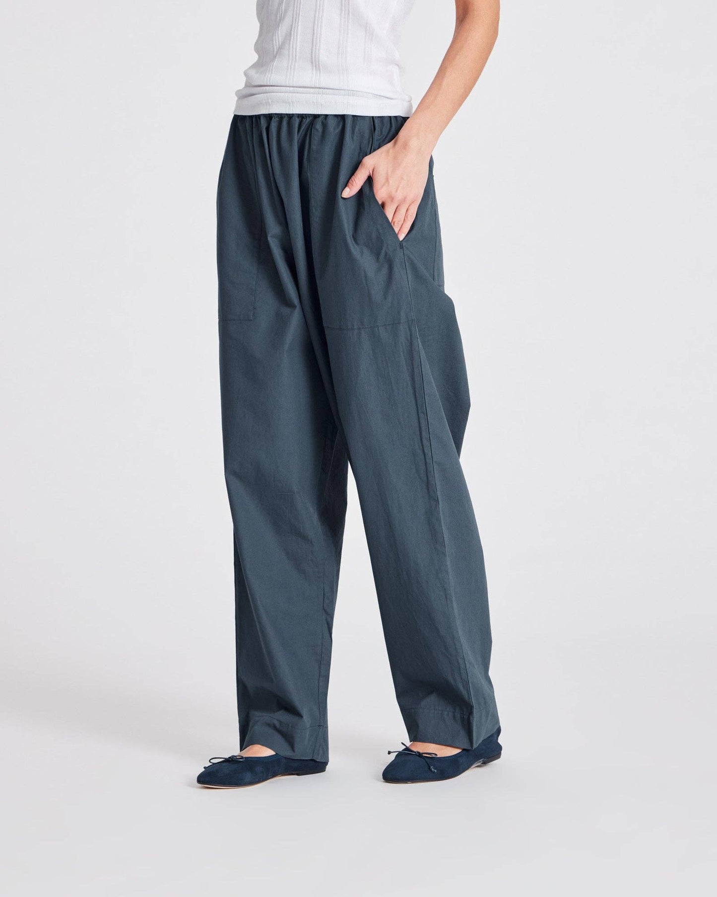 Pantaloni Jasmin in popeline di cotone biologico Blu Denim