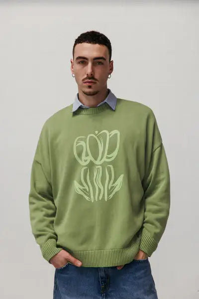 Maglione in cotone biologico con stampa tulipano