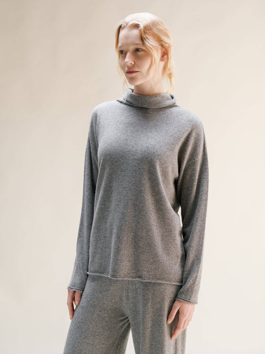 Maglione dolcevita relaxed in misto cashmere 3D knit