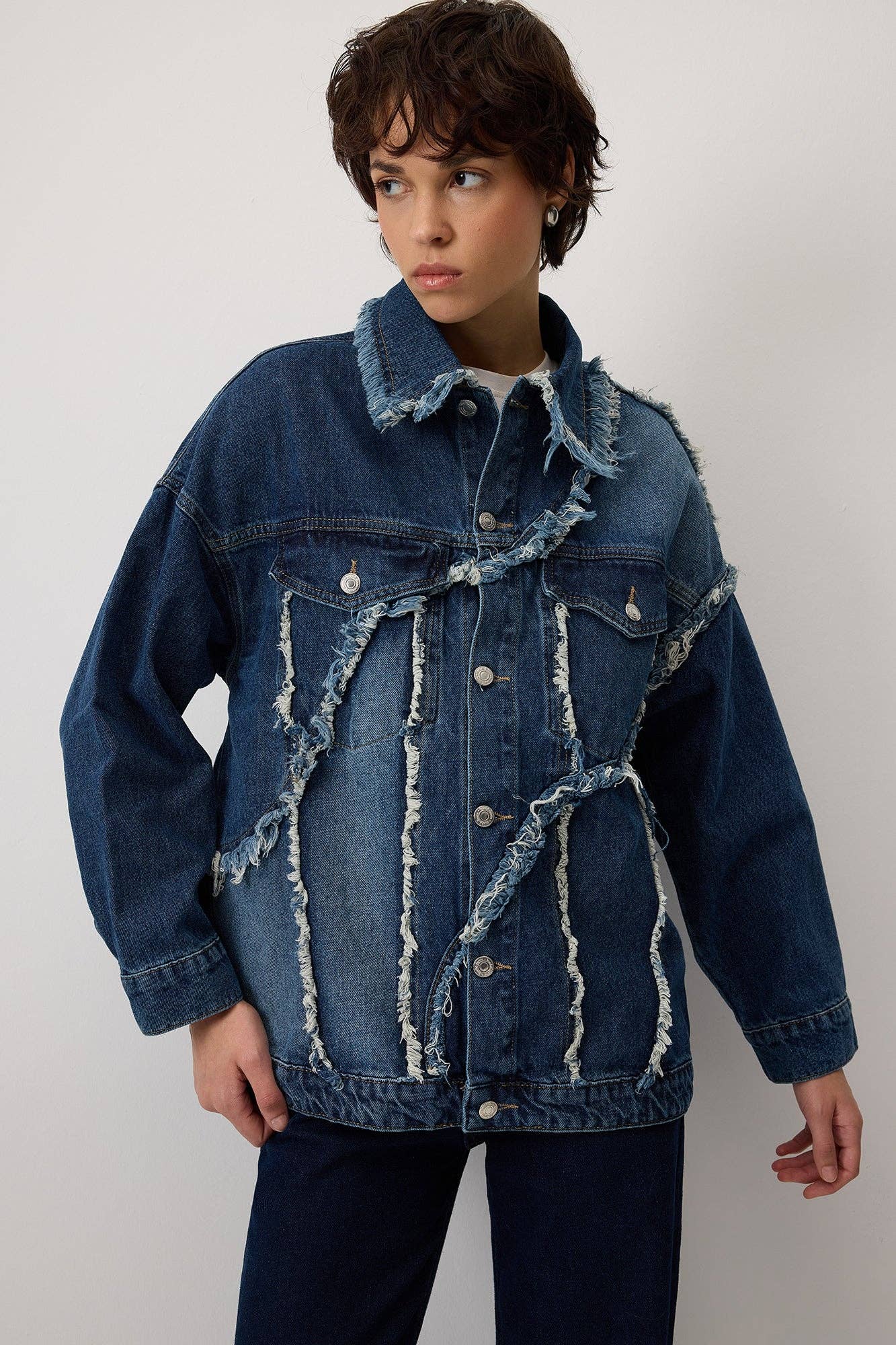 Giacca di jeans oversize con frange