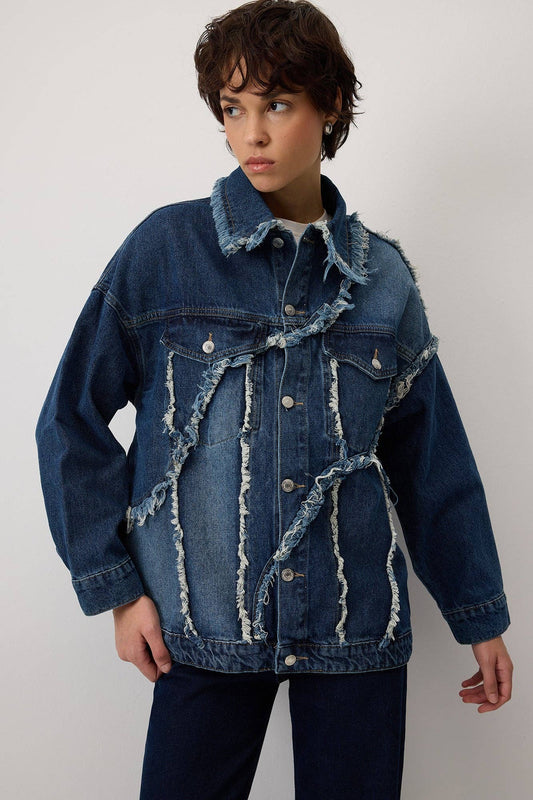 Giacca di jeans oversize con frange