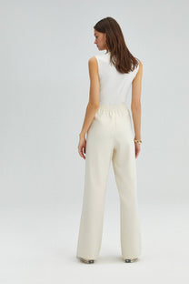 Pantaloni in crepe a gamba larga a vita alta con elastico