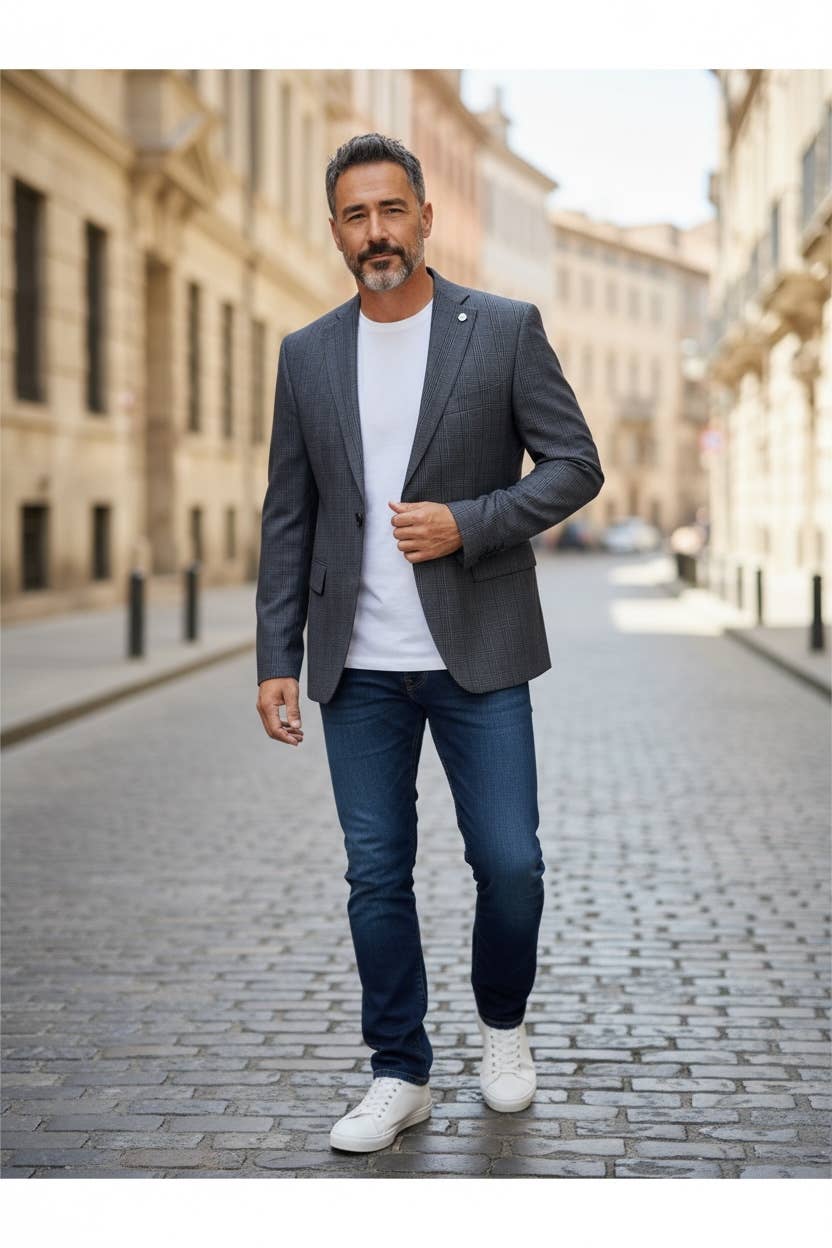Blazer uomo a quadri blu navy