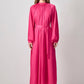 Abito lungo in raso fucsia con cintura