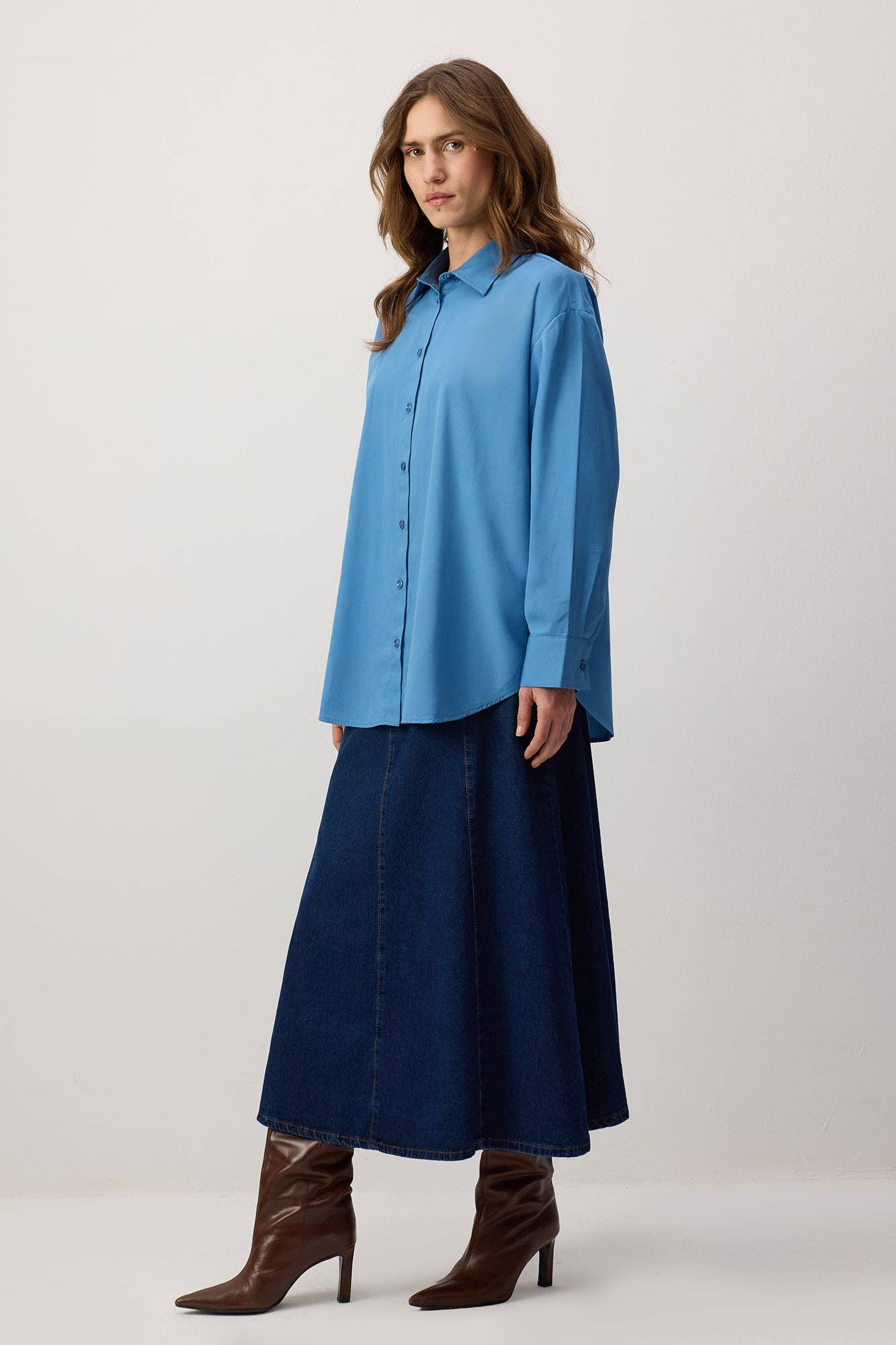 Camicia oversize in cotone 100% azzurra