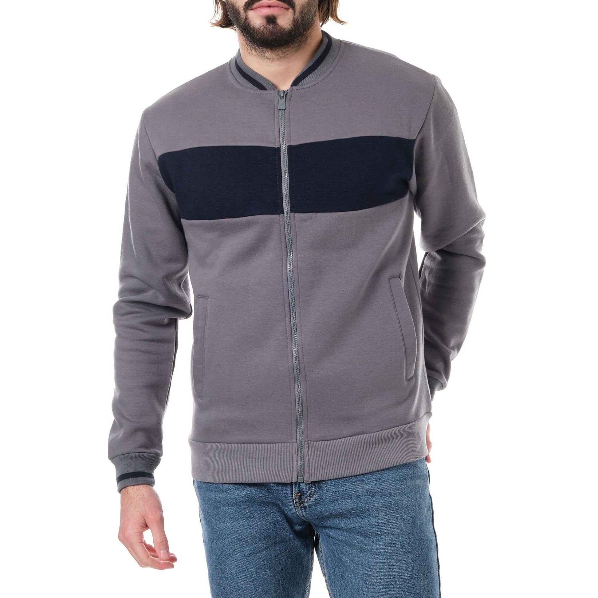 Felpa in pile uomo con zip bicolore grigia