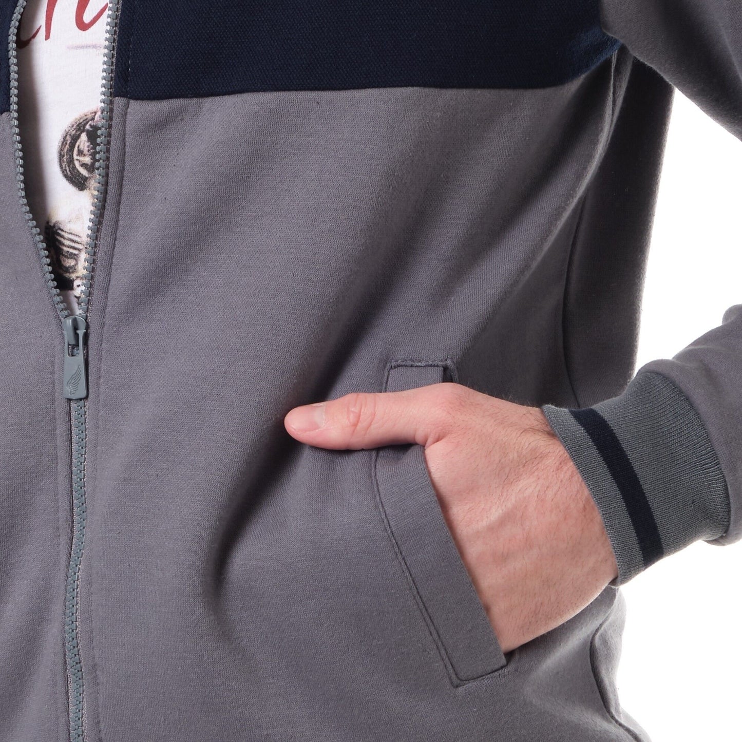 Felpa in pile uomo con zip bicolore grigia