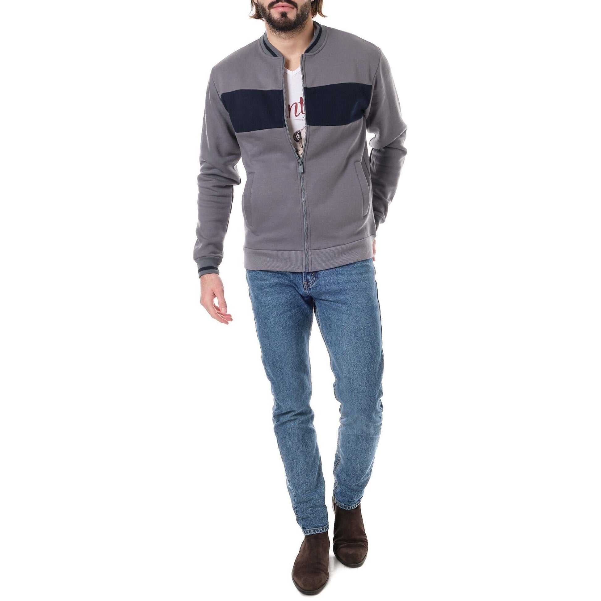 Felpa in pile uomo con zip bicolore grigia