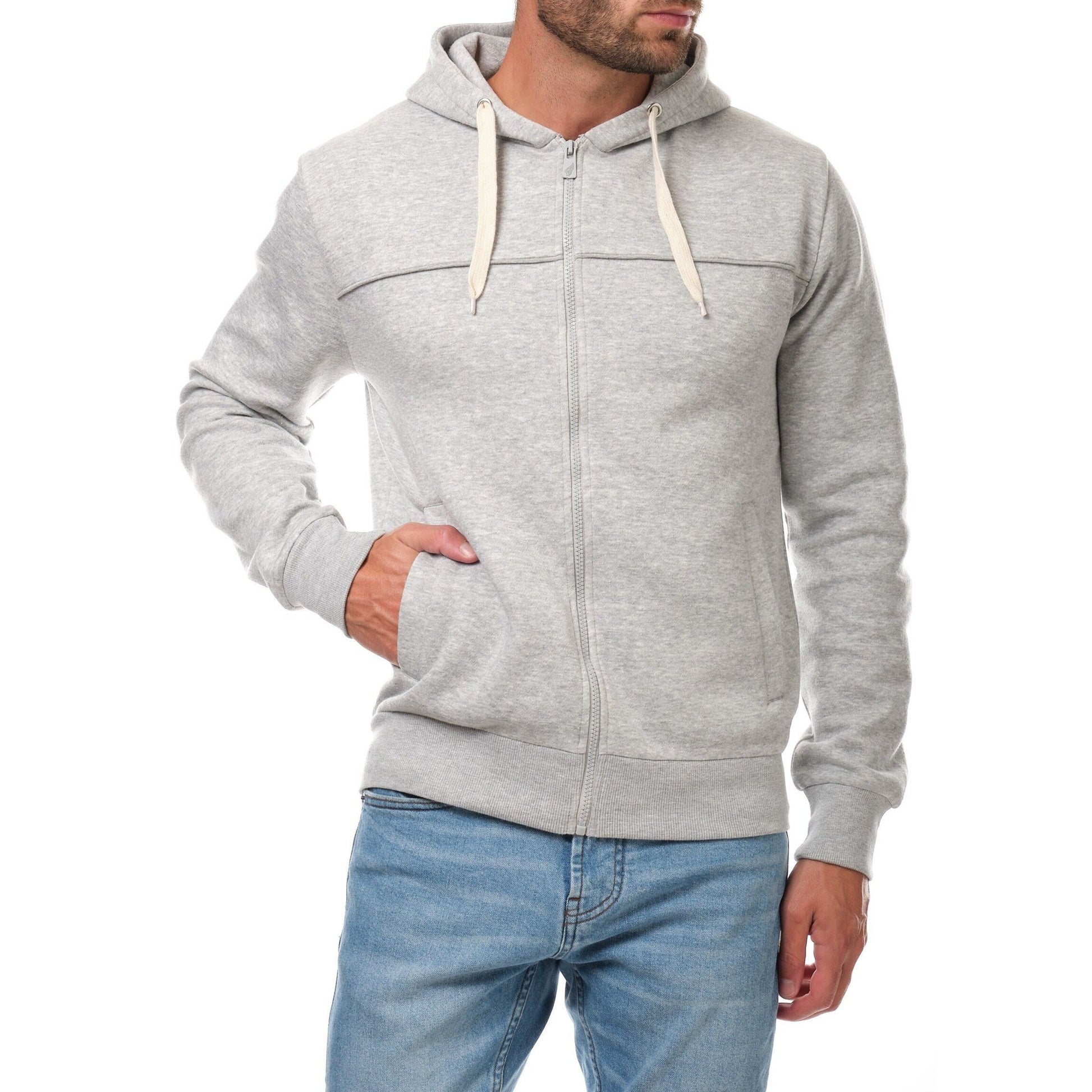 Felpa con cappuccio zip grigio mélange da uomo