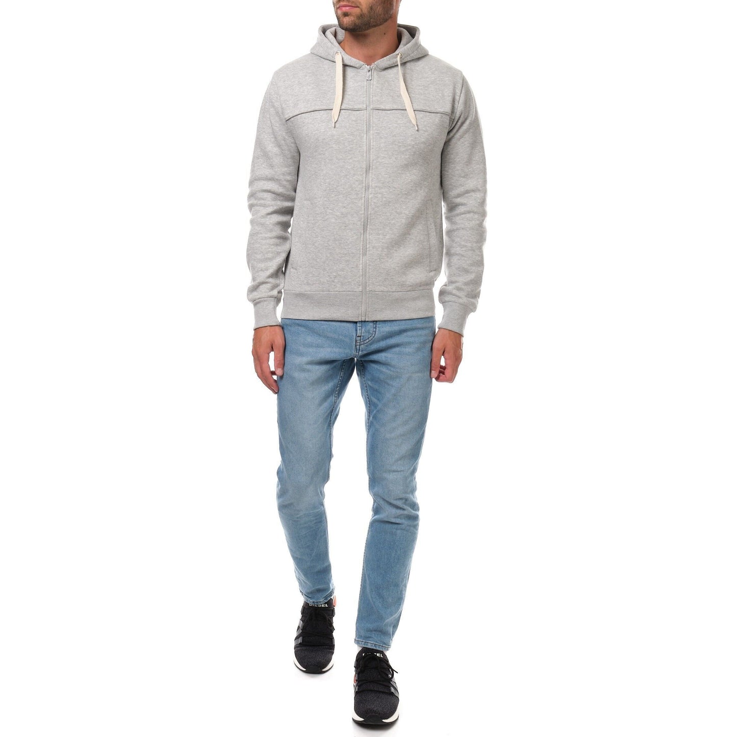 Felpa con cappuccio zip grigio mélange da uomo