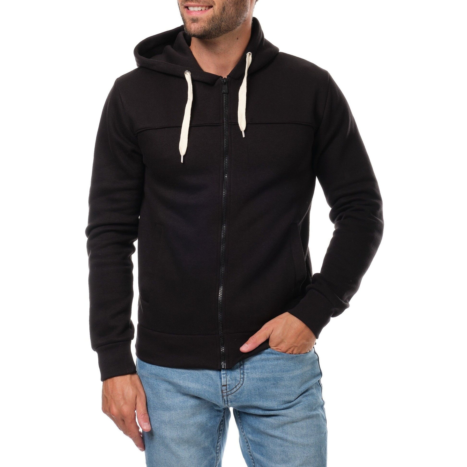 Felpa con cappuccio nera da uomo con zip