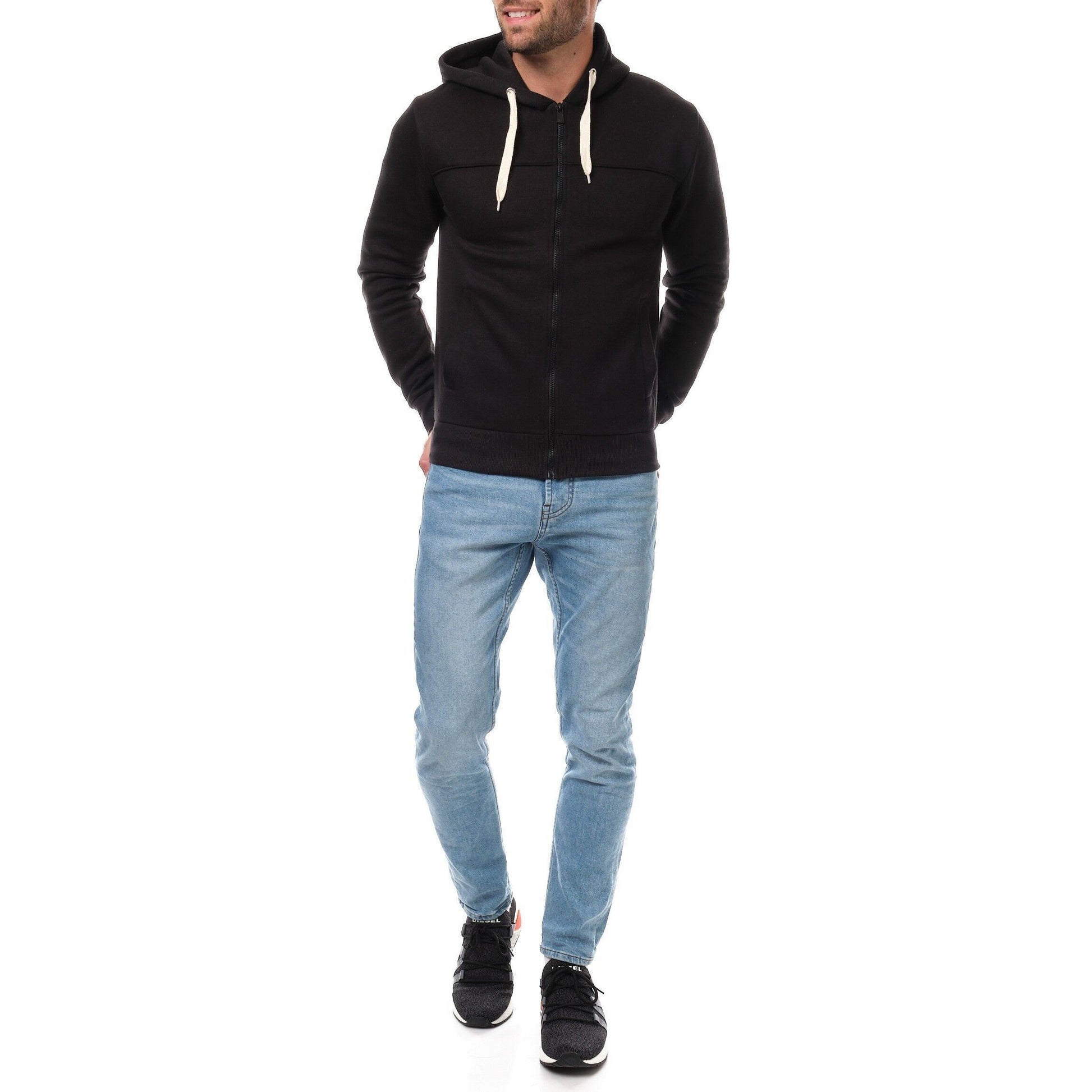 Felpa con cappuccio nera da uomo con zip