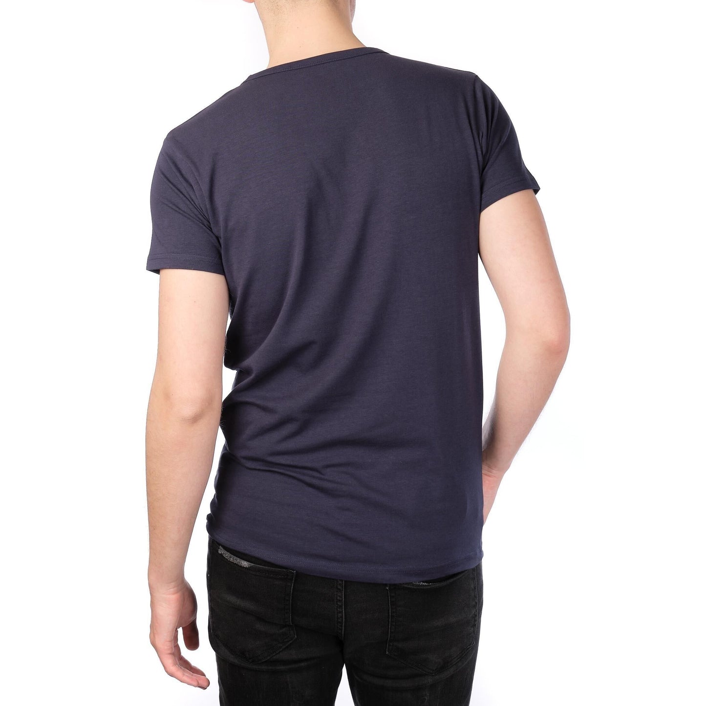T-shirt Uomo Blu Navy Scollo a V in Cotone