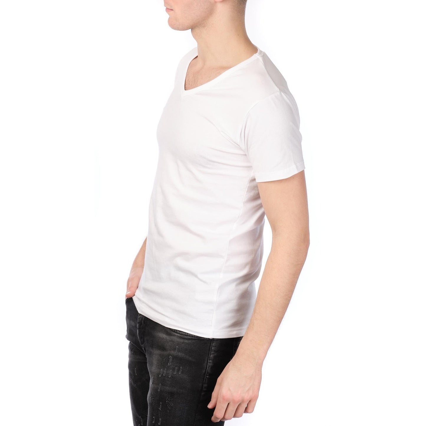 T-shirt Uomo Bianca con Scollo a V in Cotone