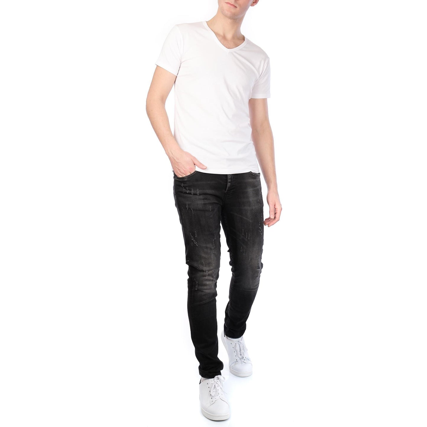 T-shirt Uomo Bianca con Scollo a V in Cotone