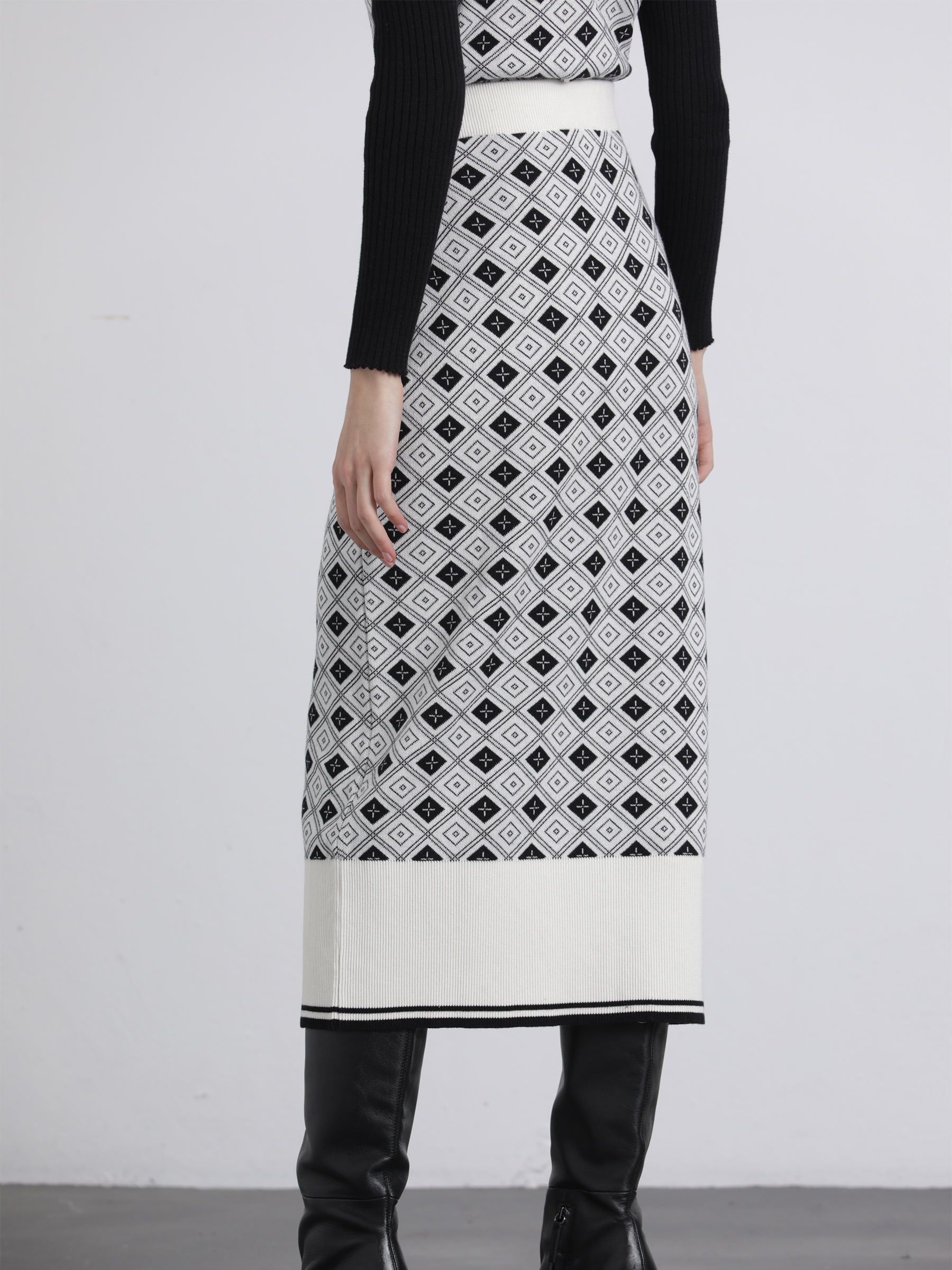 Gonna midi jacquard a rombi