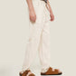 Pantaloni in lino a gamba dritta color crema