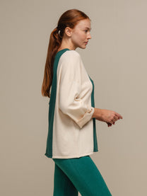 Maglia donna color block con bottoni ai polsi