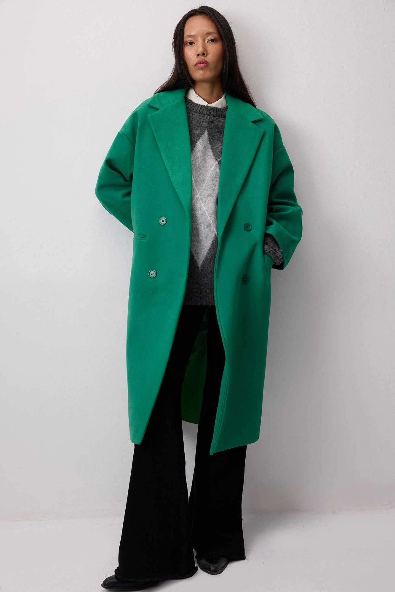 Cappotto oversize doppiopetto verde