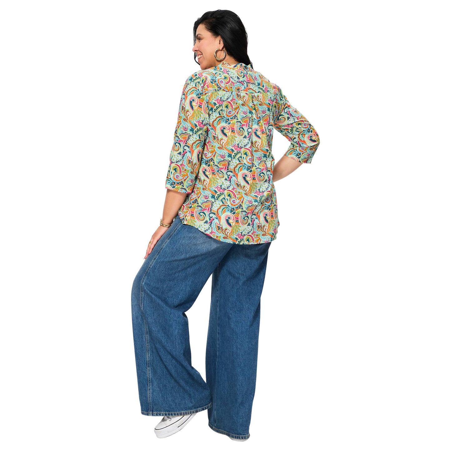 Camicetta estiva boho multicolor con maniche a tre quarti