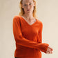 Maglia a coste con scollo a V in misto cashmere
