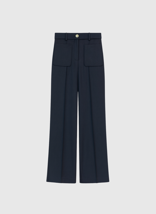 Pantaloni navy a gamba dritta con vita elasticizzata