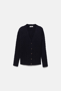 Cardigan in Maglia Strutturata con Scollo a V