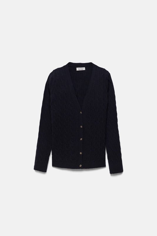 Cardigan in Maglia Strutturata con Scollo a V