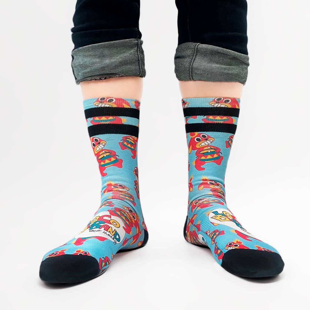 Calzini unisex blu con coniglio batterista