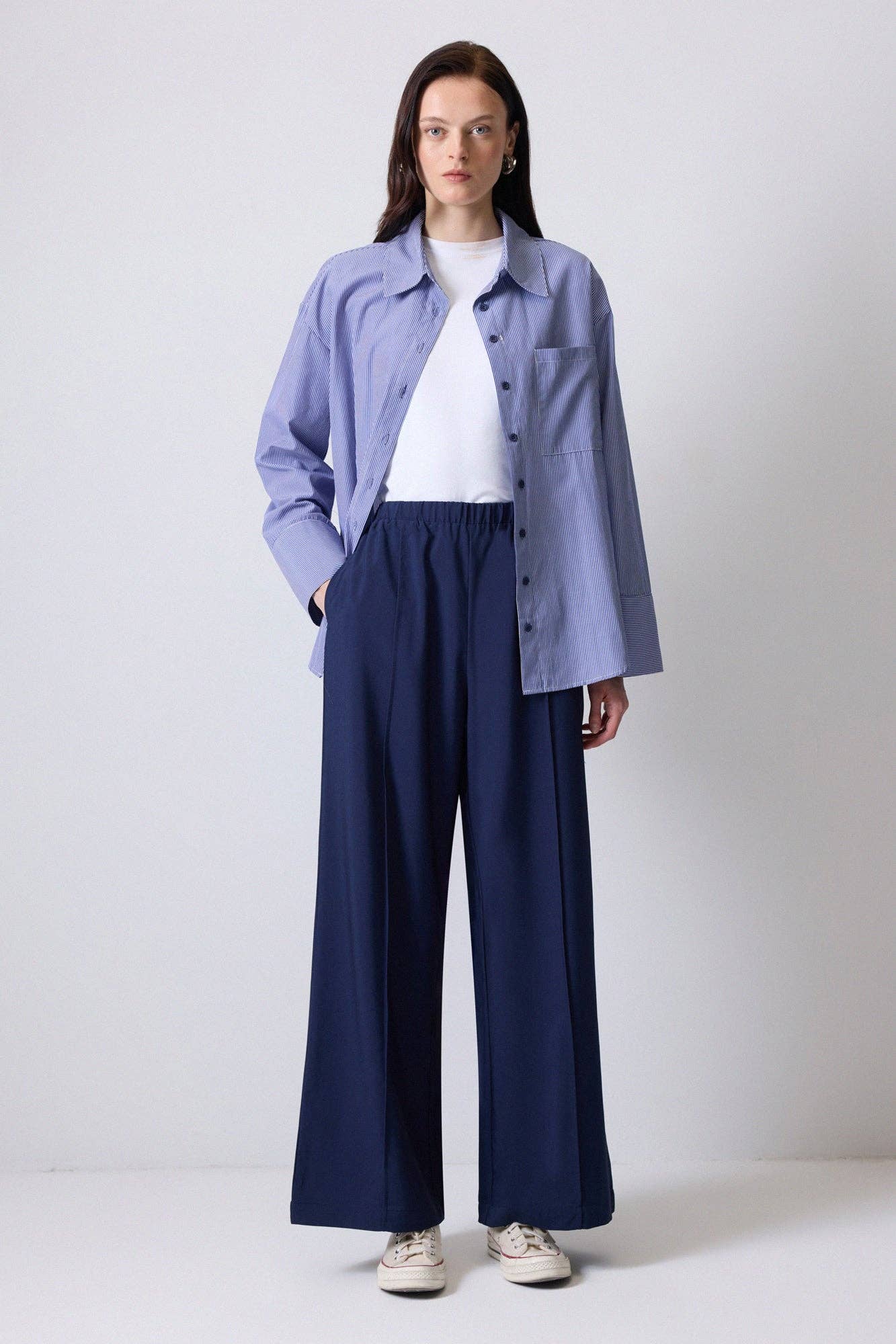 Pantaloni palazzo a coste con vita elastica
