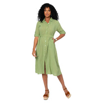 Abito chemisier midi verde in cotone con cintura