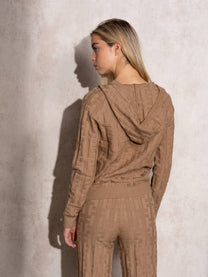 Maglione con cappuccio jacquard da donna