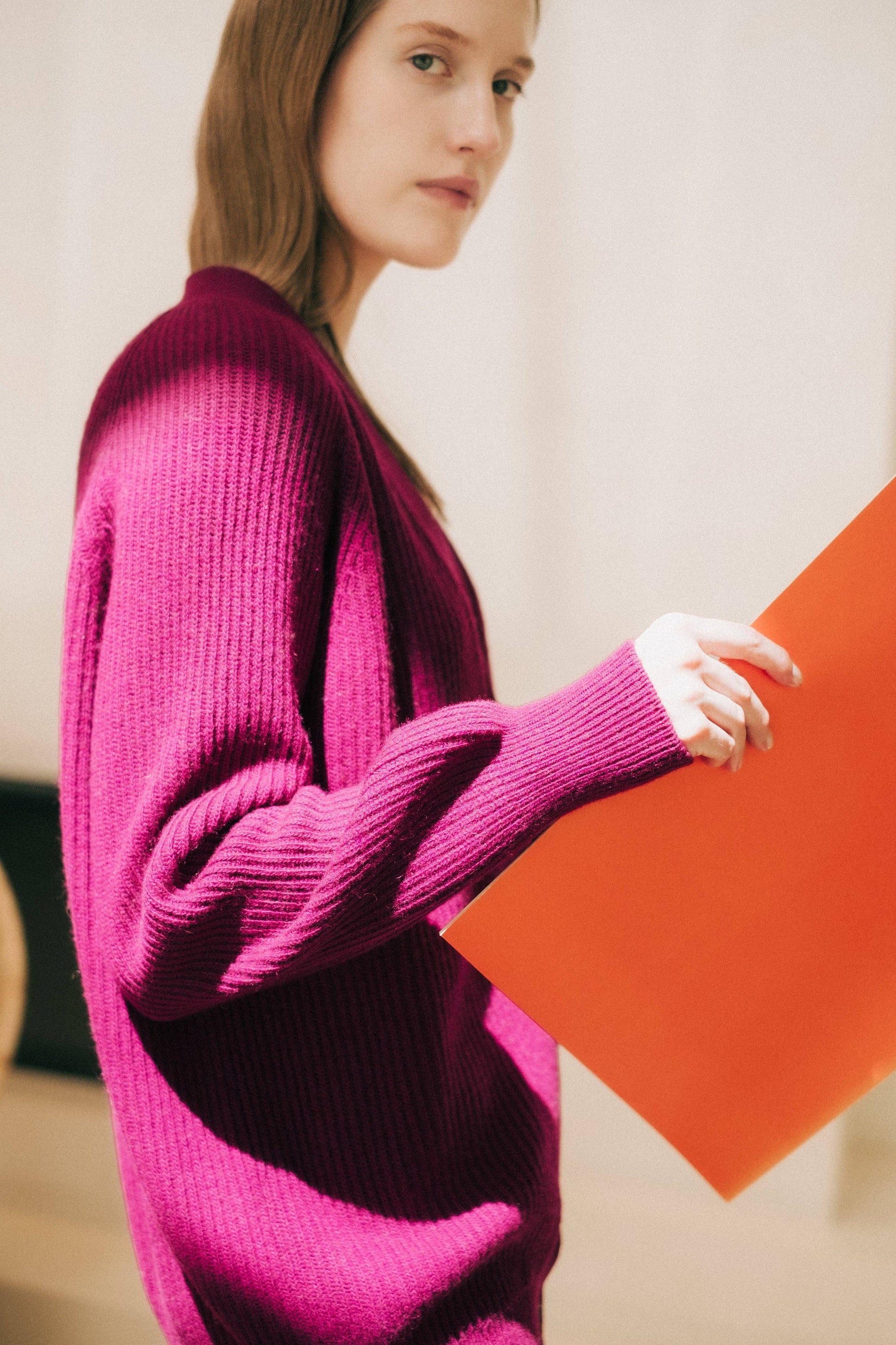 Cardigan lungo a coste in misto cashmere
