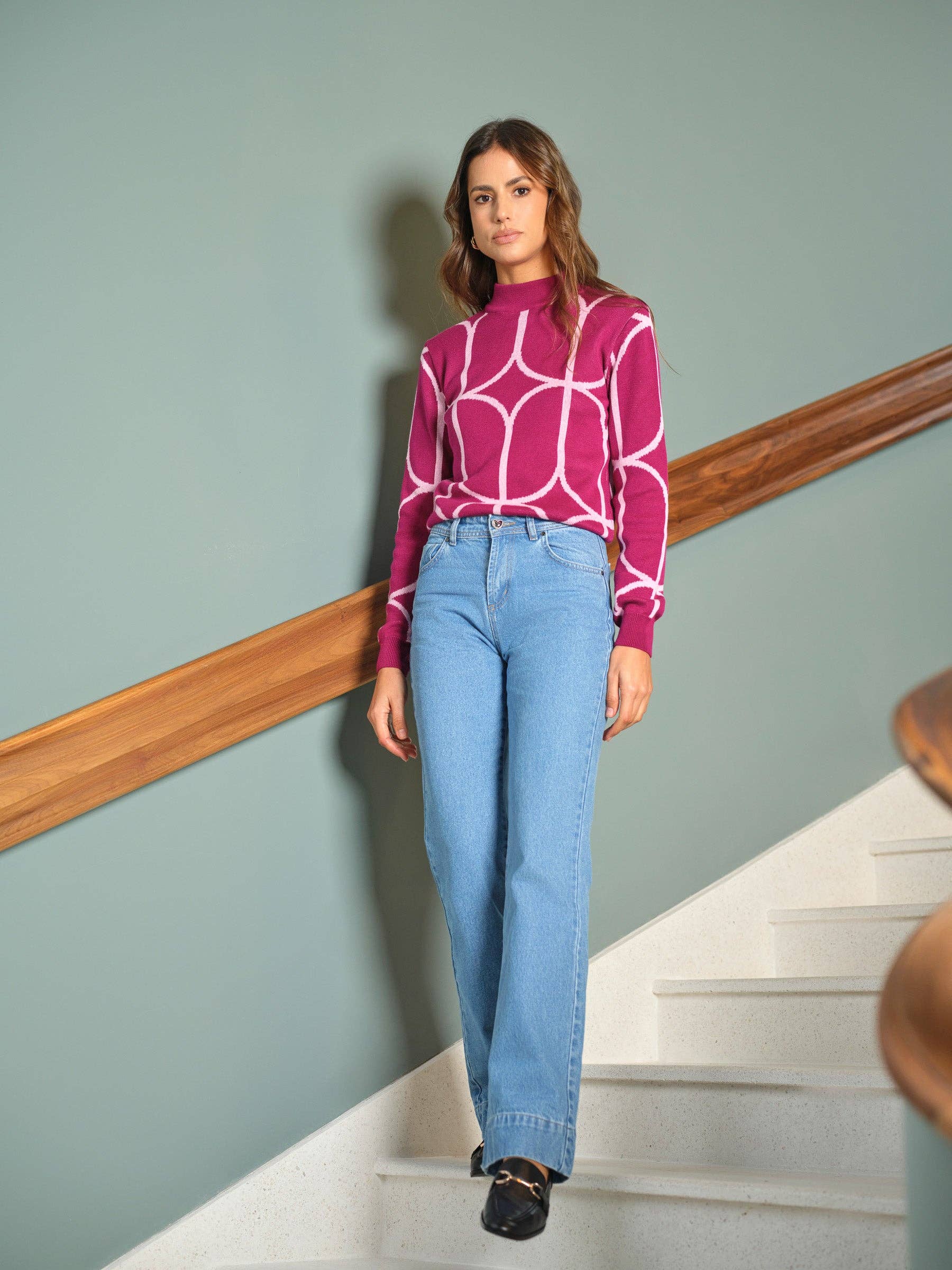 Jeans in denim con bottoni a cuore