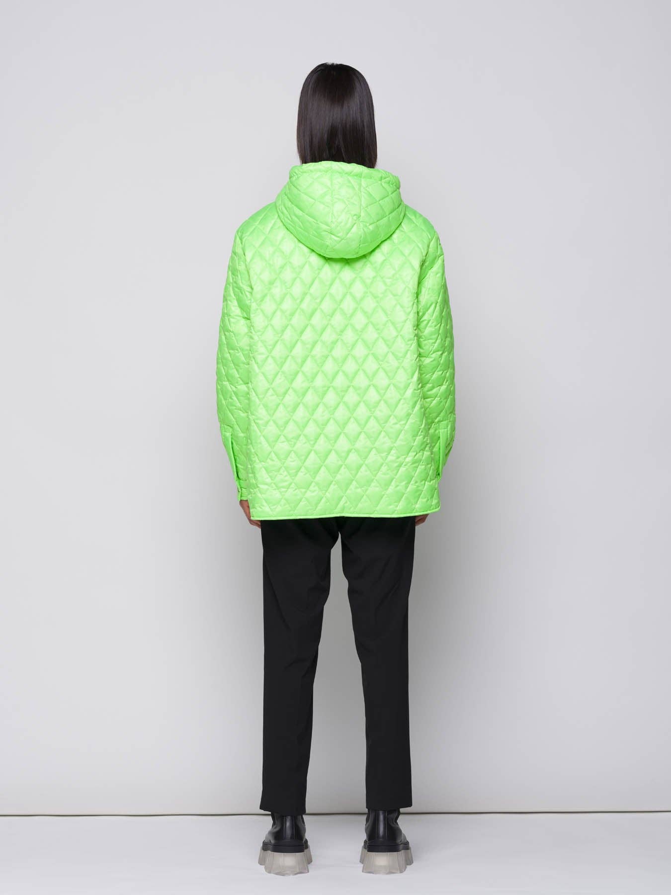Giacca trapuntata a rombi verde fluo con cappuccio