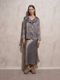 Gonna midi animalier effetto satinato