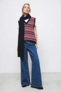 Gilet in Maglia Jacquard con Scollo a V