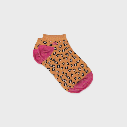 Calzini bassi glitterati leopardati in cotone pettinato arancione