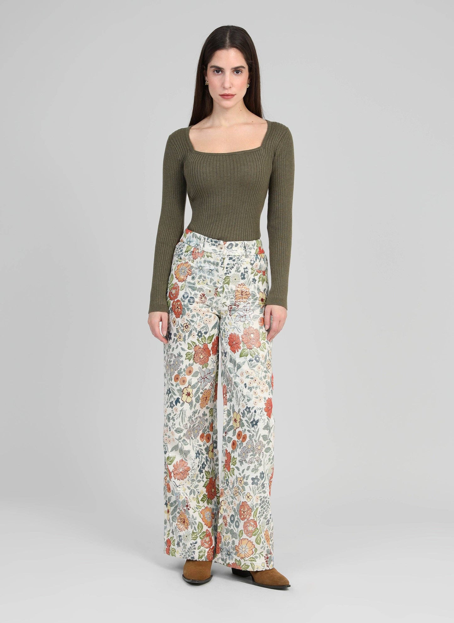 Pantaloni Phiona écru a fantasia floreale