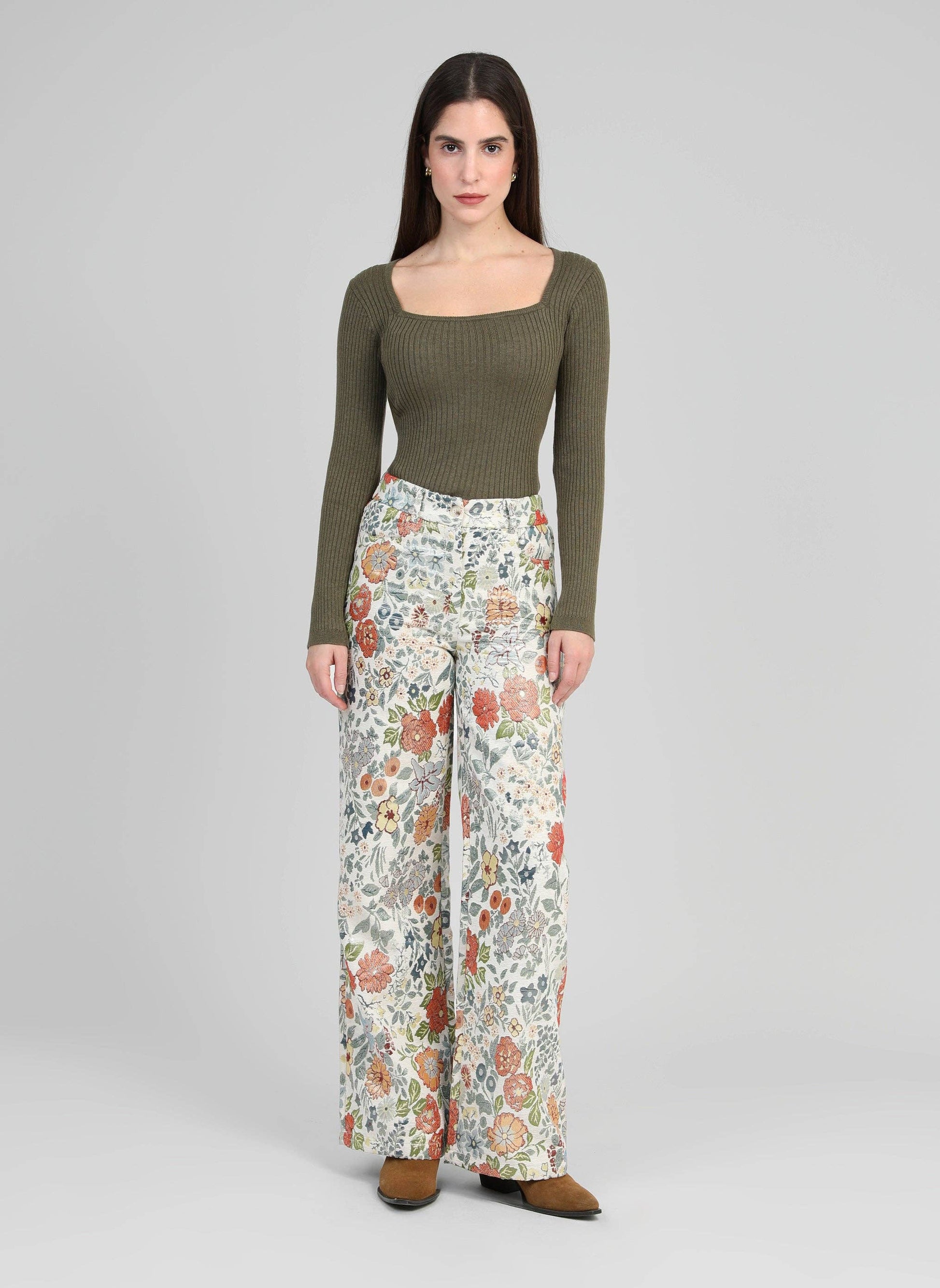 Pantaloni Phiona écru a fantasia floreale