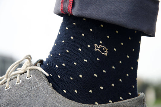 Calze a pois in cotone pettinato beige