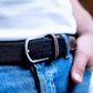 Cintura elastica intrecciata blu navy con fibbia in metallo