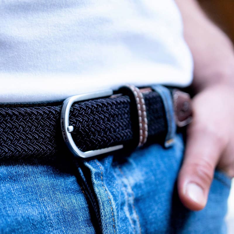 Cintura elastica intrecciata blu navy con fibbia in metallo